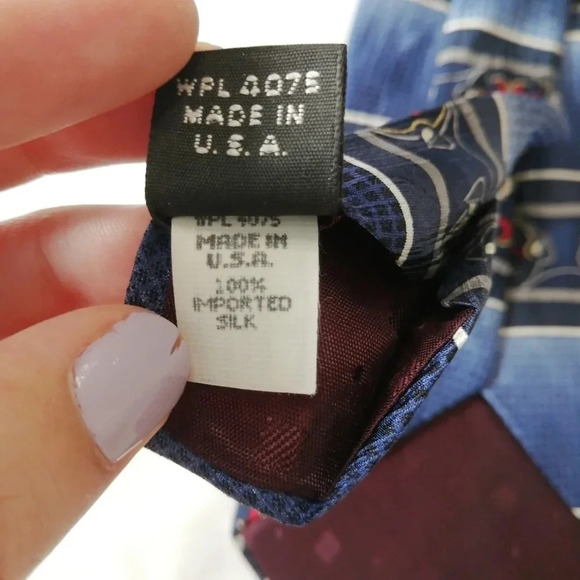 Vintage 80s Oscar de la Renta 100% Silk Blue Ombre and Red Patterned Tie - Picture 11 of 14